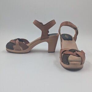 Swedish Hasbeens Kringlan Sandal Brown Nubuck Leather Heeled Clog Size 38